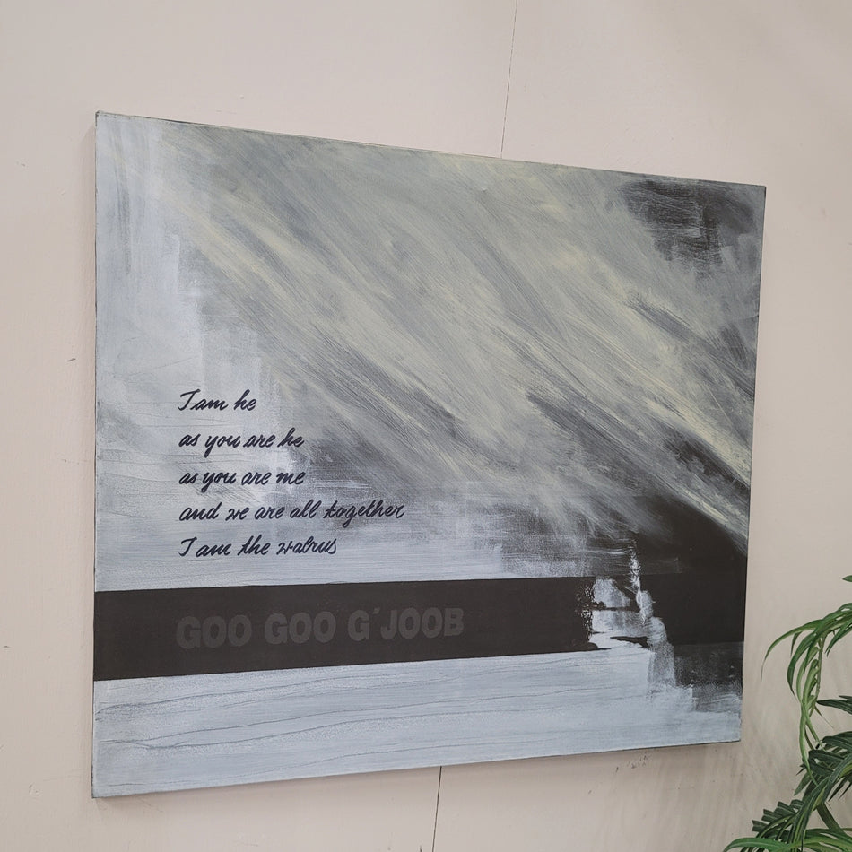 Wandbild 100x90 Kunstdruck Grau-Weiß Leinwand Typografie-Design