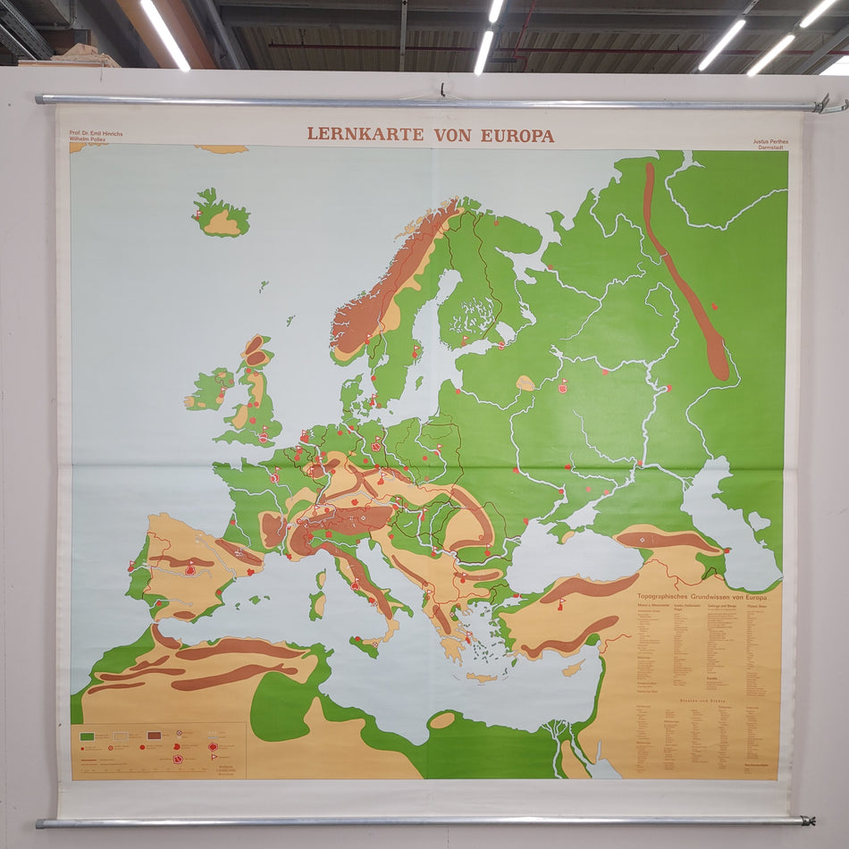 Vintage Schulwandkarte Lernkarte von Europa  – Lehrtafel Rollbild Wanddeko