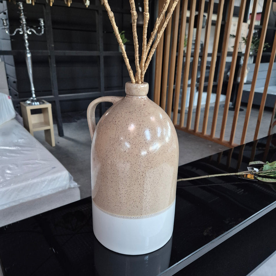 Vase Flasche braun/weiß 36 cm