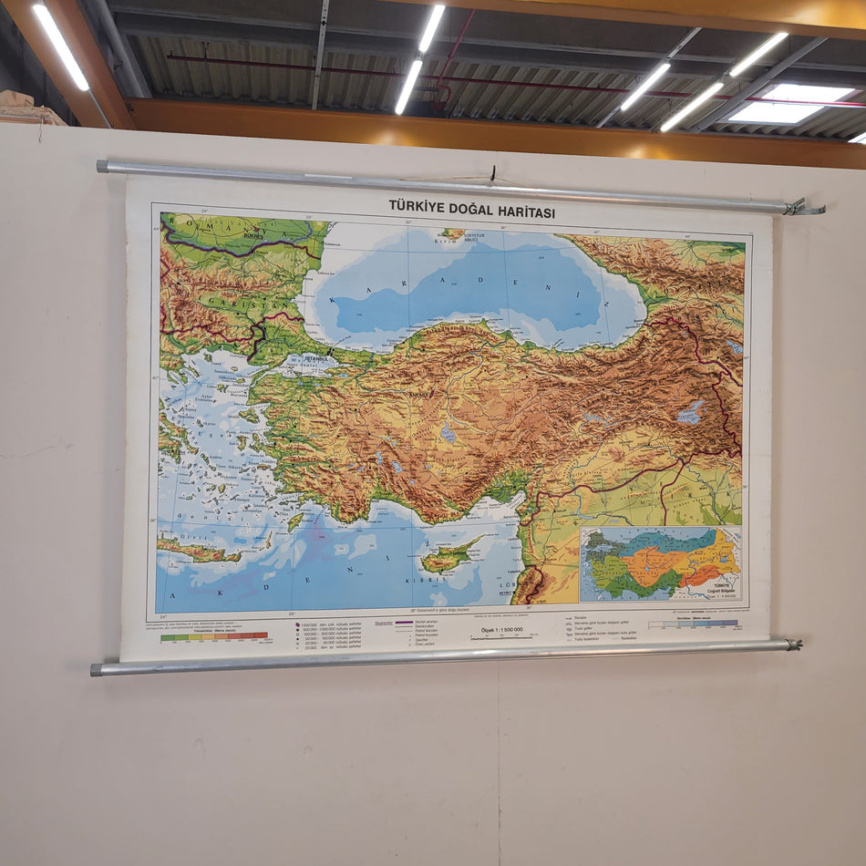 Vintage Schulwandkarte Türkei Türkiye Doğal Haritası – Lehrtafel Rollbild Wanddeko