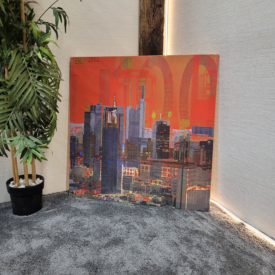 Wandbild Leinwand gebraucht rot bunt Motiv Frankfurt Innenstadt Bild 90x90