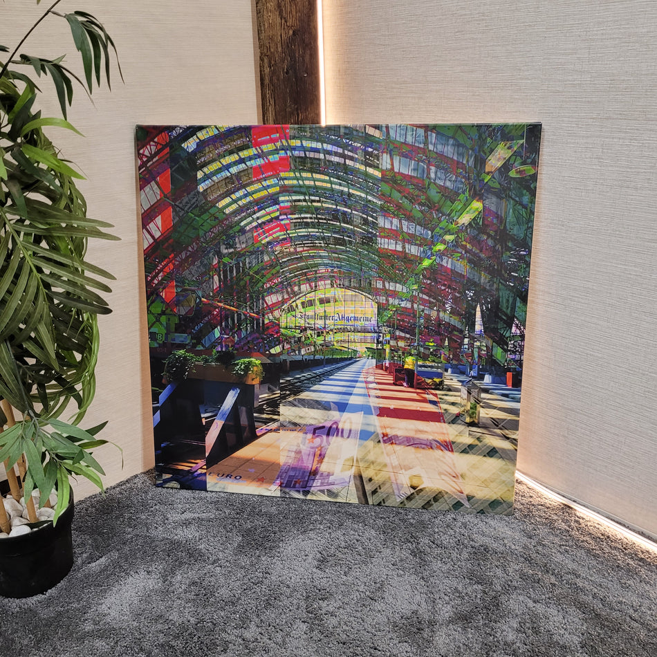 Wandbild Leinwand gebraucht bunt grün Motiv Frankfurt Bahnhof Bild 90x90