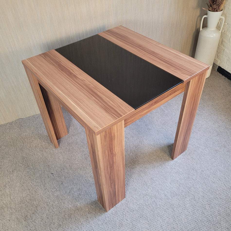 Esstisch gebraucht braun Holz Glas Tisch 80x80