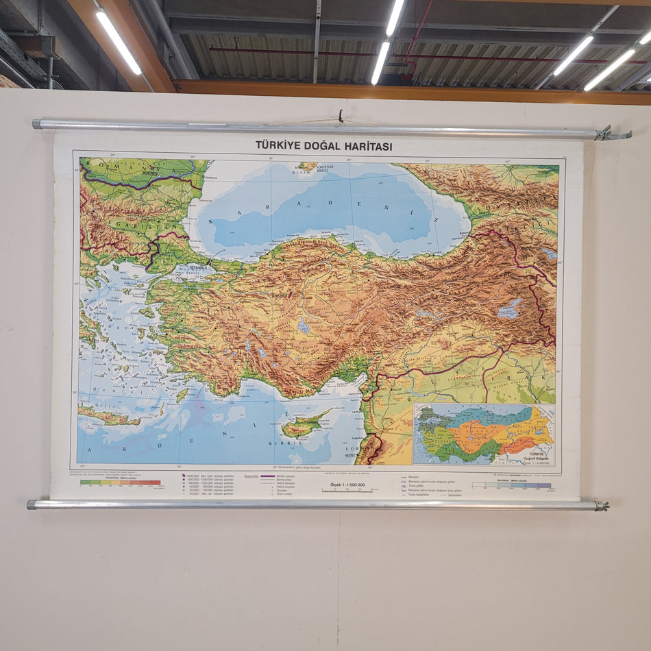 Vintage Schulwandkarte Türkei Türkiye Doğal Haritası – Lehrtafel Rollbild Wanddeko