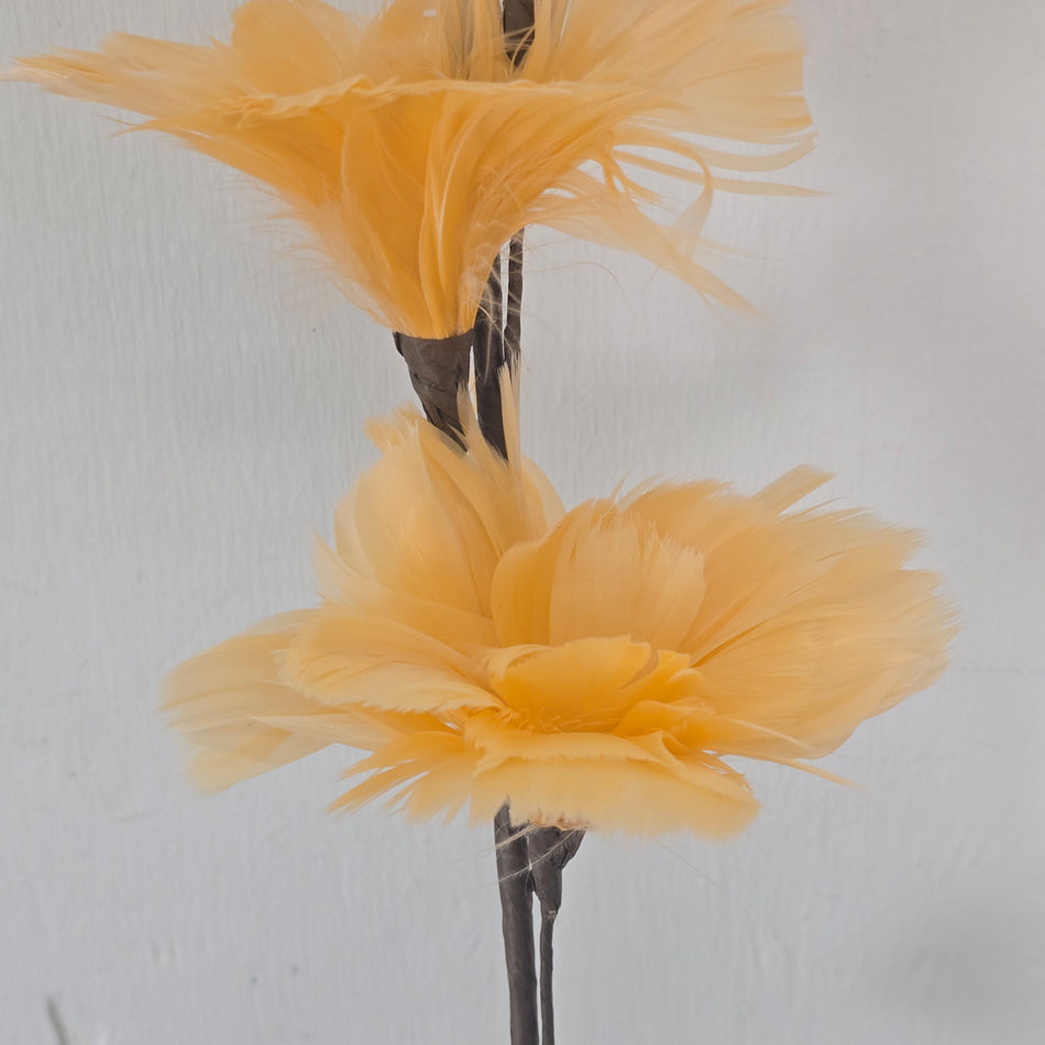 Federblume Orange 85cm mit Blüten Kunstzweig Deko