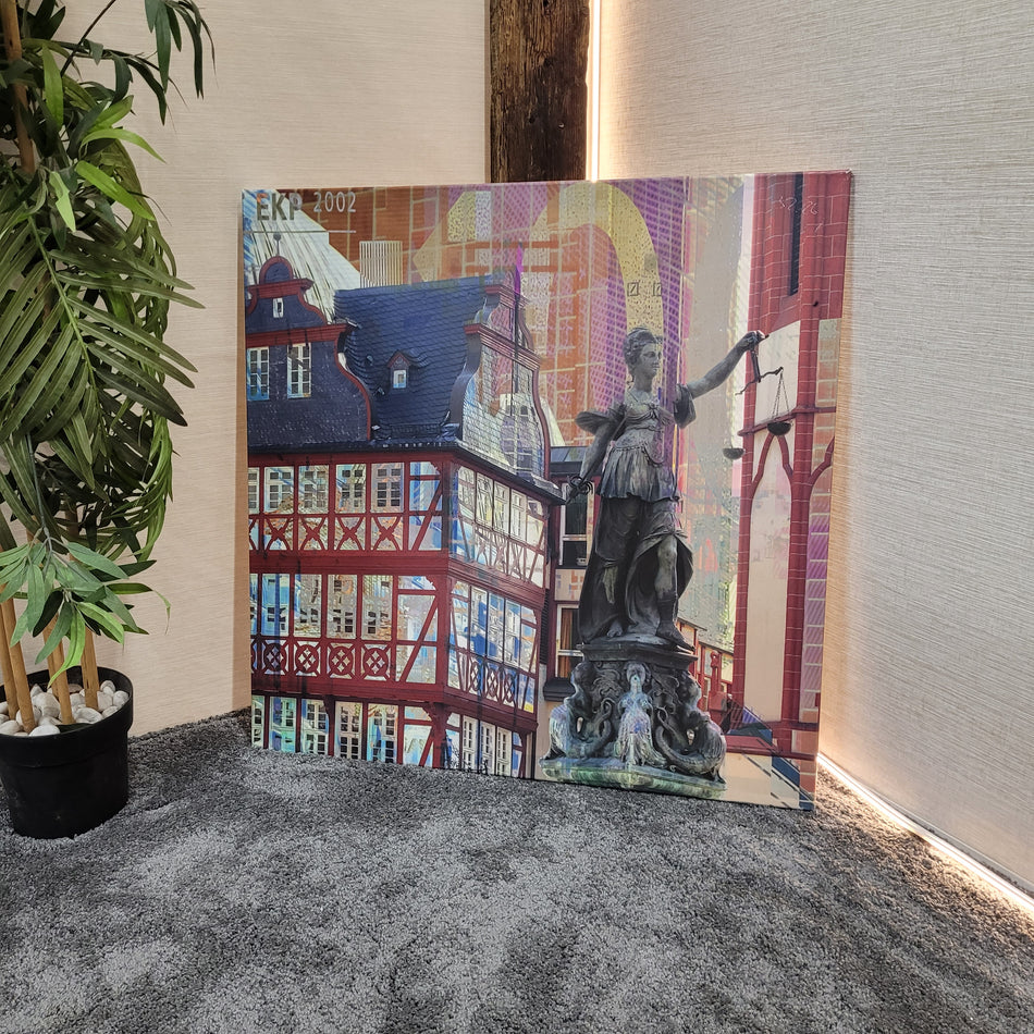 Leinwandbild Frankfurt Römerberg Gerechtigkeitsbrunnen Wandbild Großformat gebraucht 90x90