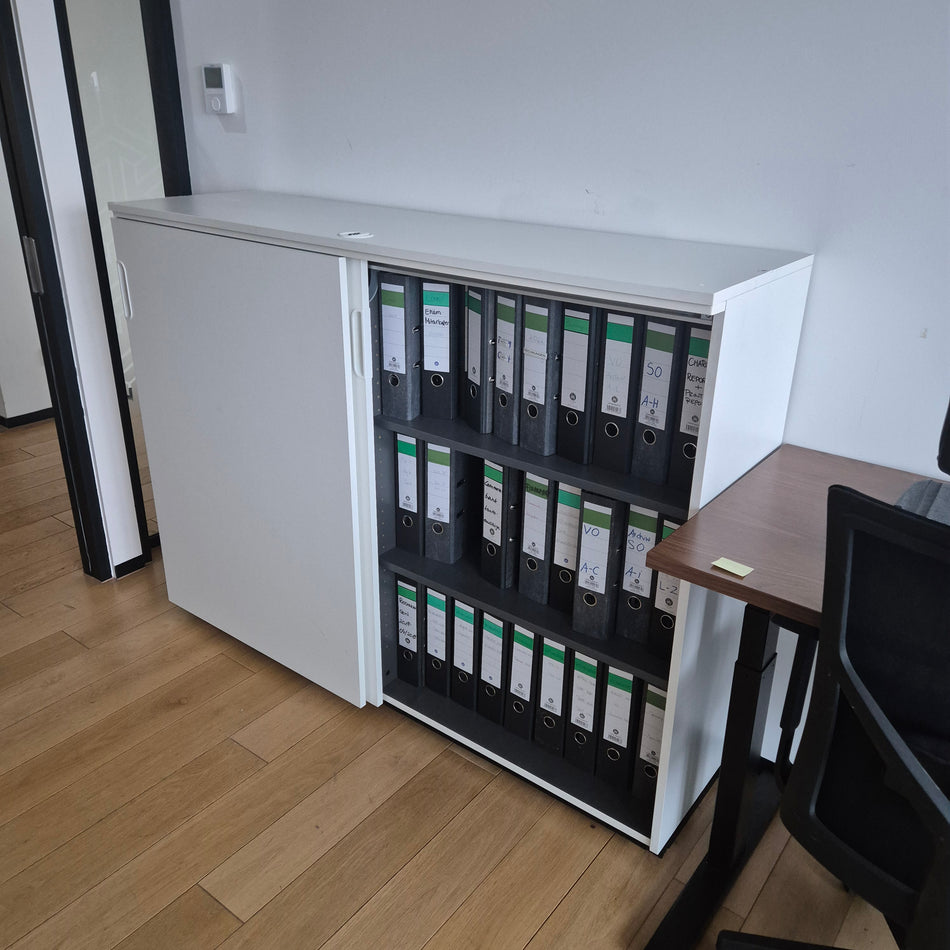Highboard weiß – Büro Sideboard & Stauraumschrank 160 cm breit, gebraucht
