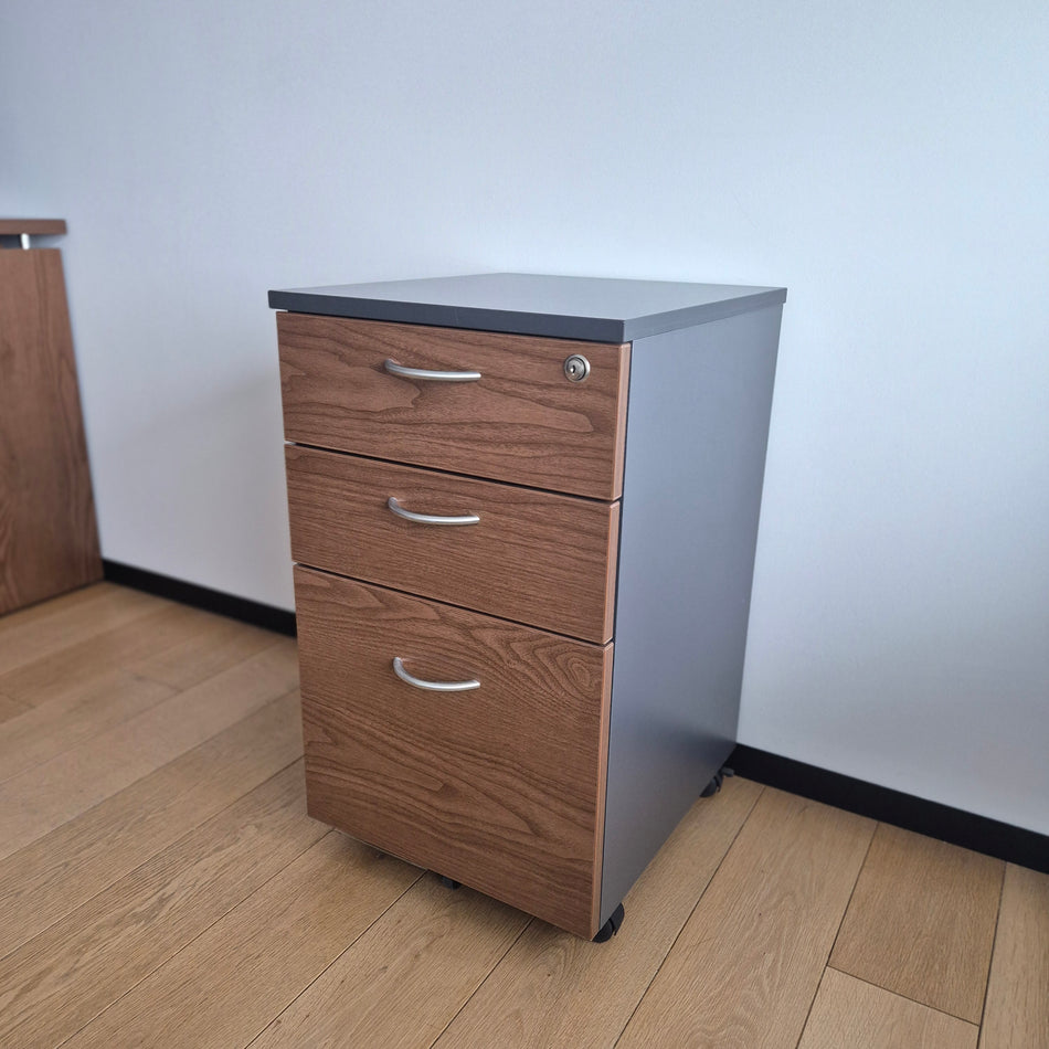 Rollcontainer breit aus Nussbaum – Büromöbel in Anthrazit - braun , gebraucht