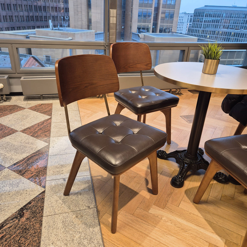 Essstuhl Eiche Vollholz mit Leder – Designstuhl Gastronomie, gebraucht