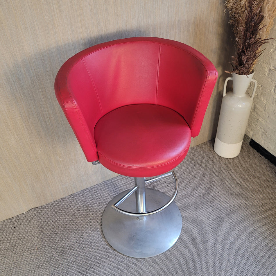 Barhocker gebraucht rot Leder Metall Hocker