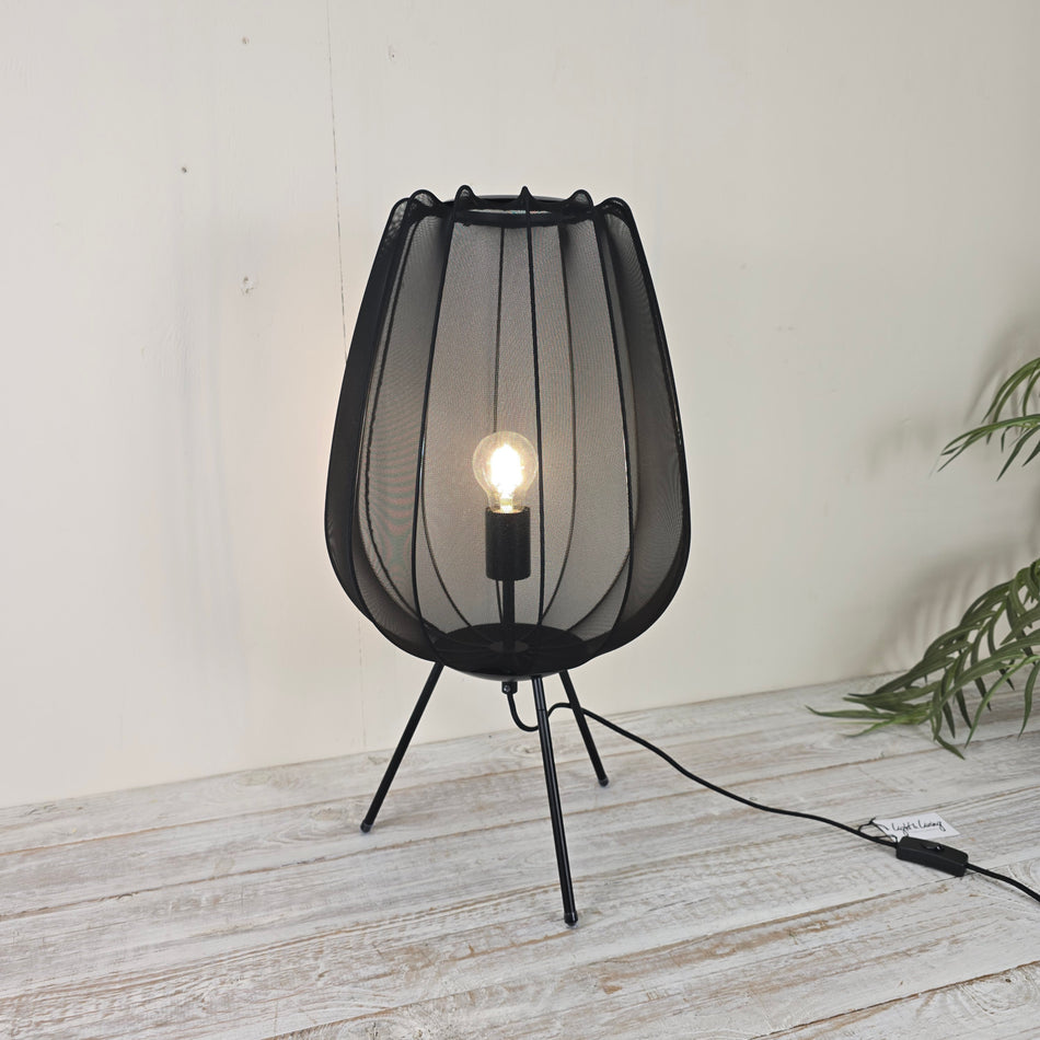 Light & Living Tischlampe 60 cm Plumeria Schwarz Metall Drahtgeflecht Deko