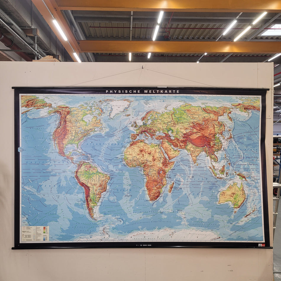 Vintage Schulwandkarte Physische Weltkarte – Lehrtafel Rollbild Wanddeko