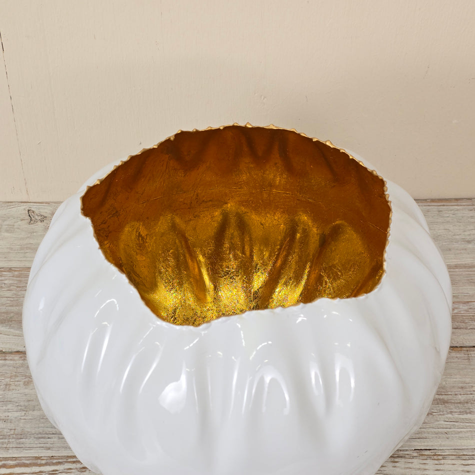 Deko-Gefäß Marrakesch 31cm Übertopf Weiß Gold Schale Keramik Deko