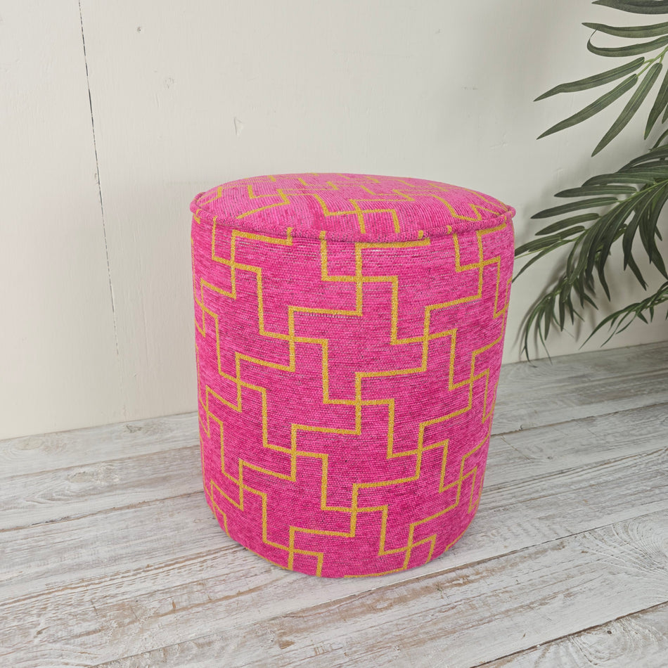 Sitzhocker 39 cm Pouf Pink Gelb Muster Rund Stoff