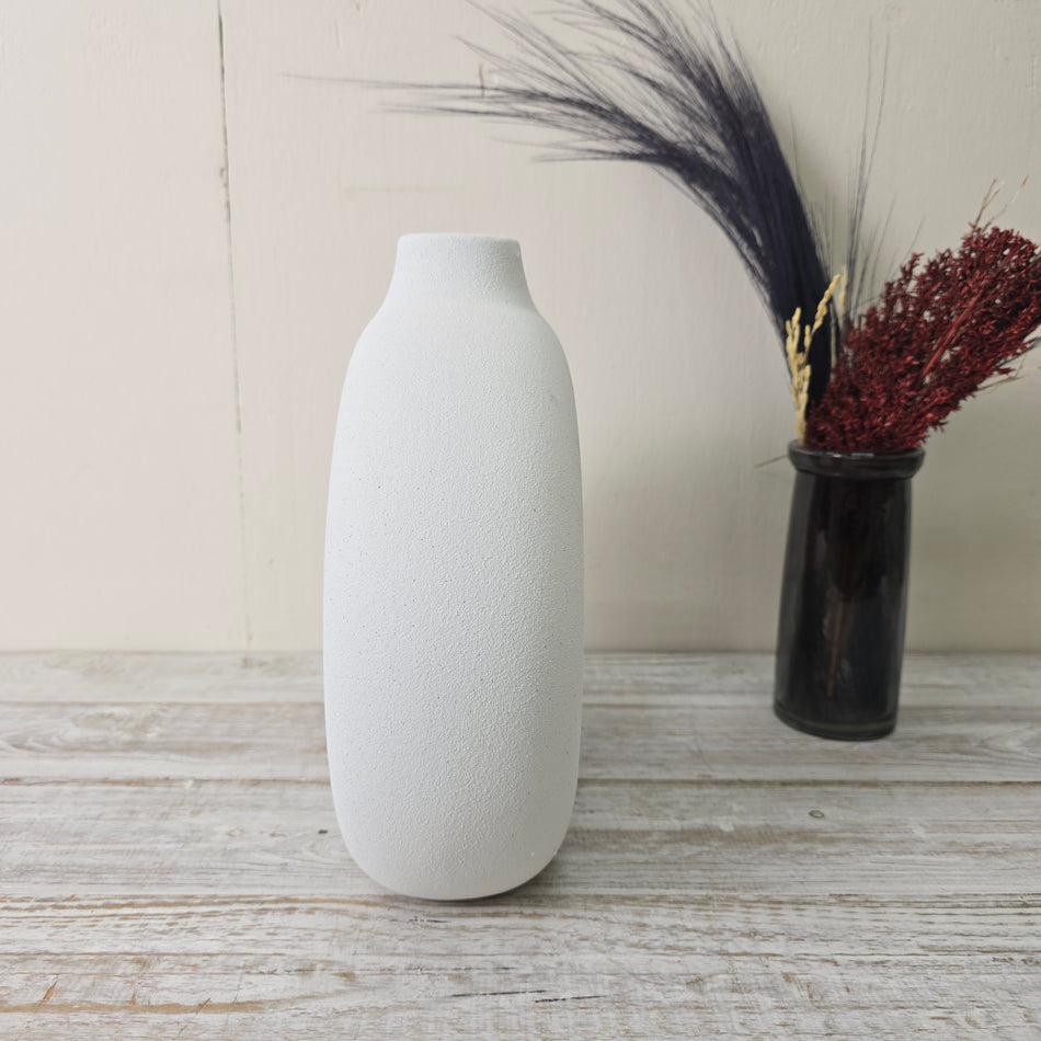 Deko Vase 31cm Donut Ring Weiß Matt Keramik Struktur