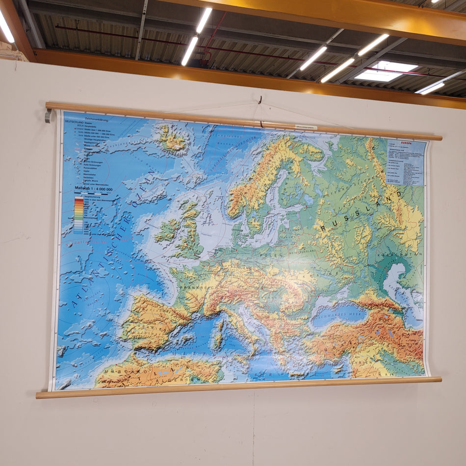 Vintage Schulwandkarte Europa – Lehrtafel Rollbild Wanddeko