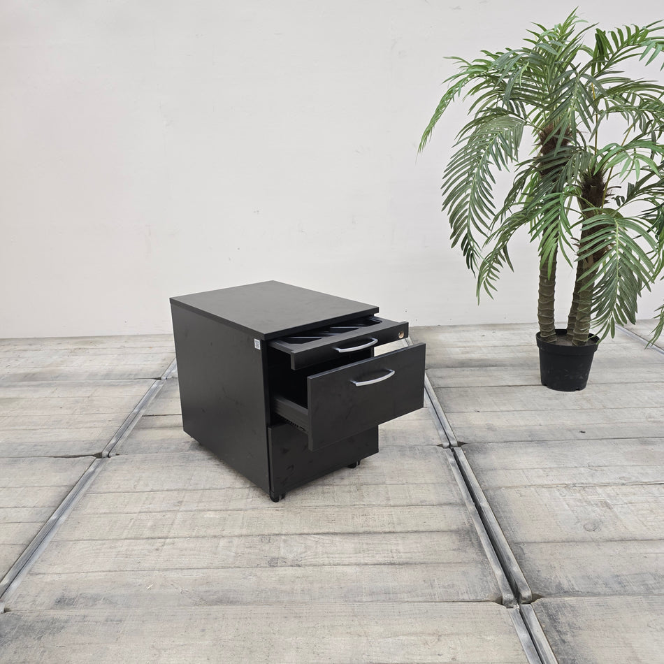 Rollcontainer Schwarz Holz mit 3 Schubladen Büro Gebraucht