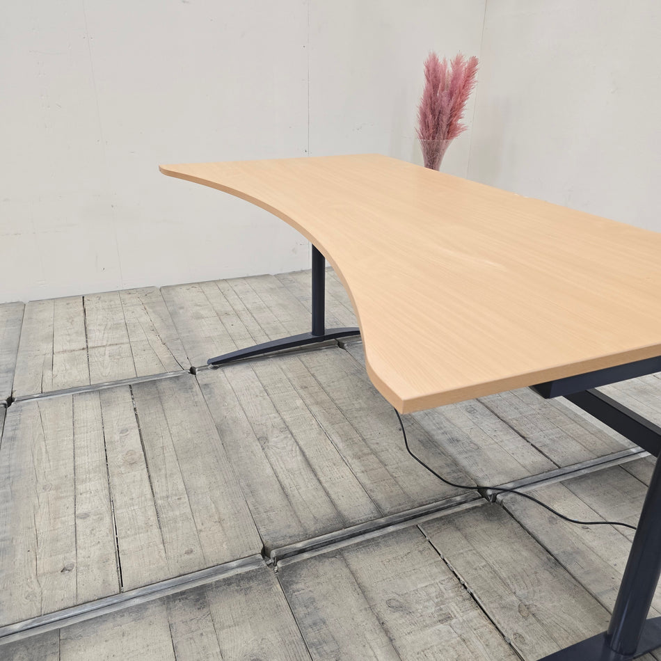 Assmann Elektrisch Höhenverstellbarer Schreibtisch Freiform Holz Braun Tisch Gebraucht