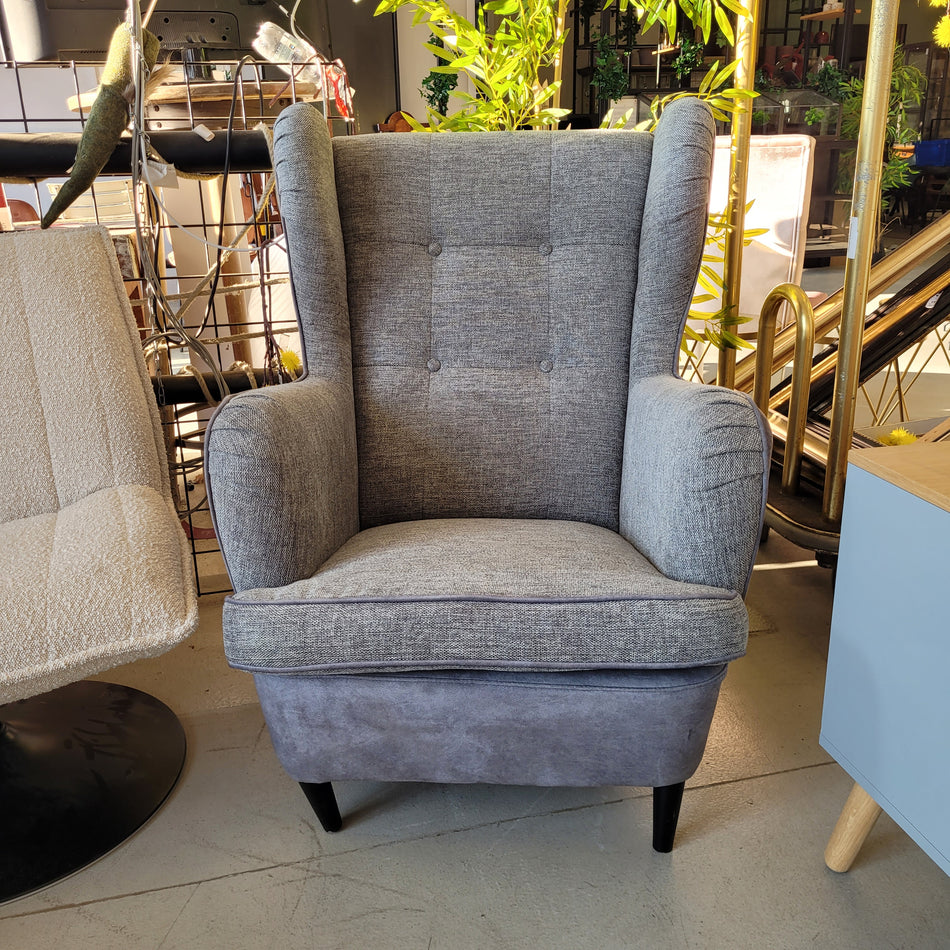 Sessel Ohrensessel grau gepolstert Designer Loungesessel
