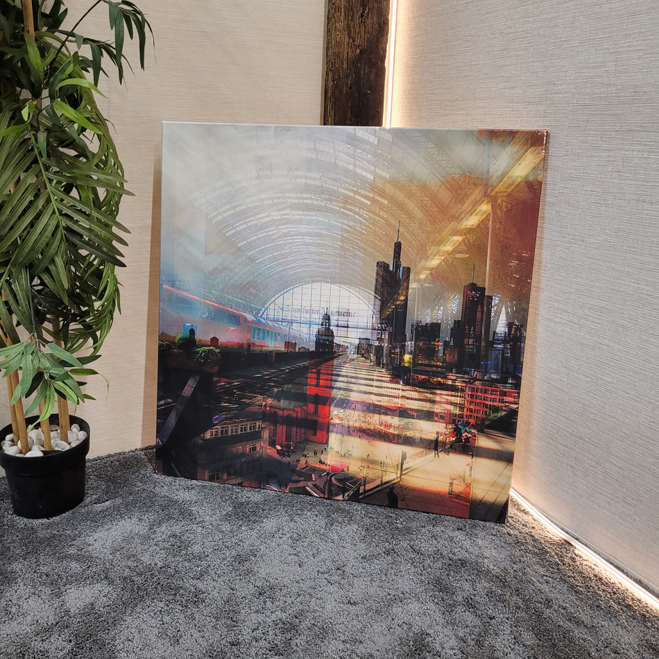 Wandbild Leinwand gebraucht bunt Motiv Frankfurt Bahnhof Bild 90x90