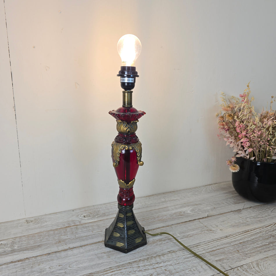 Tischlampe Säulenleuchte Rot Messing Antik-Stil Lampe