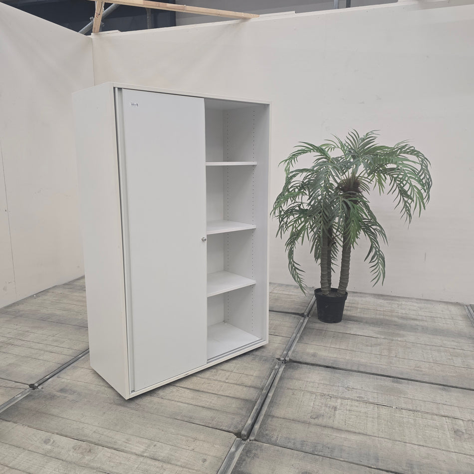 Highboard 100x155cm Schiebetürschrank Aktenschrank Weiß Holz Schrank Gebraucht