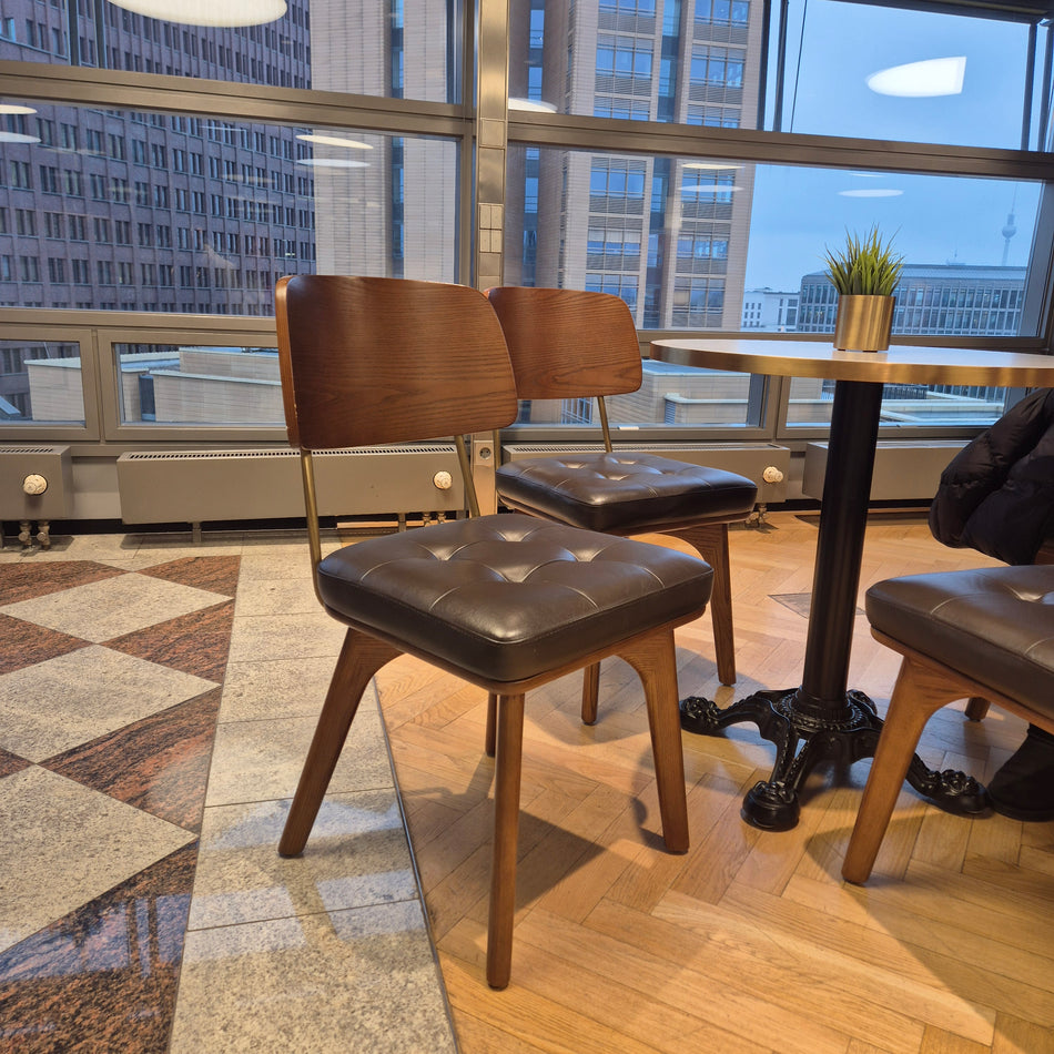 Essstuhl Eiche Vollholz mit Leder – Designstuhl Gastronomie, gebraucht