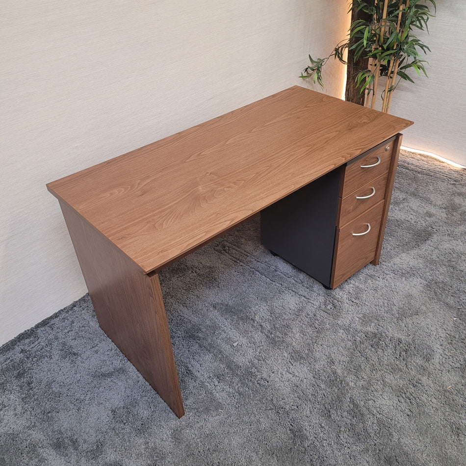 Schreibtisch Nussbaum mit Rollcontainer Set