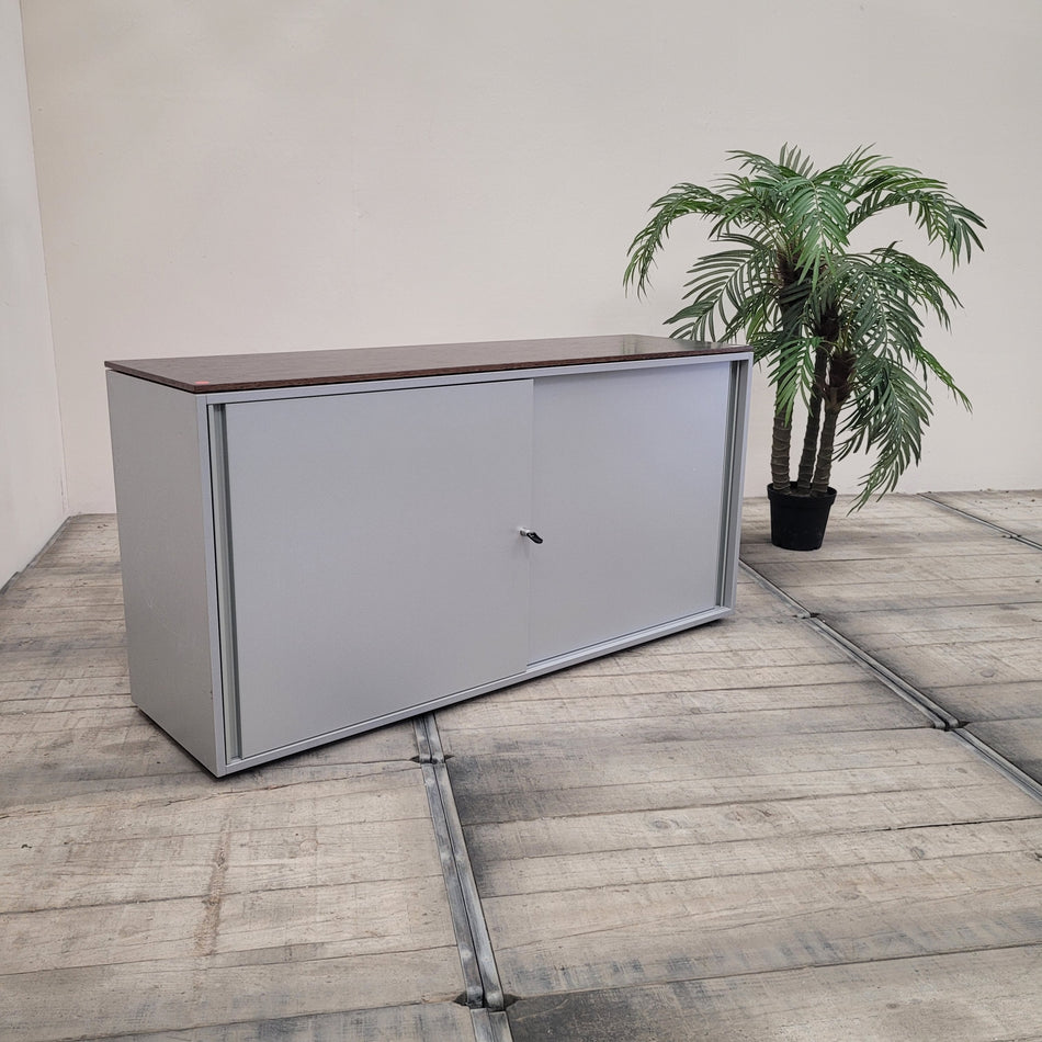 Sideboard Grau Dunkelbraun 160cm Holzoptik Schiebetüren Büromöbel Gebraucht
