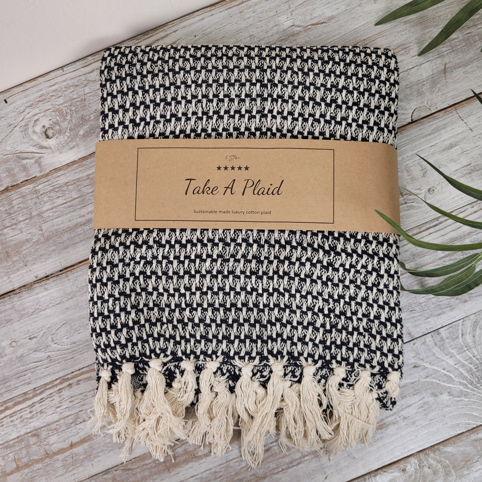 Take A Plaid Kuscheldecke Tagesdecke Schwarz Weiß 130x180 Neu
