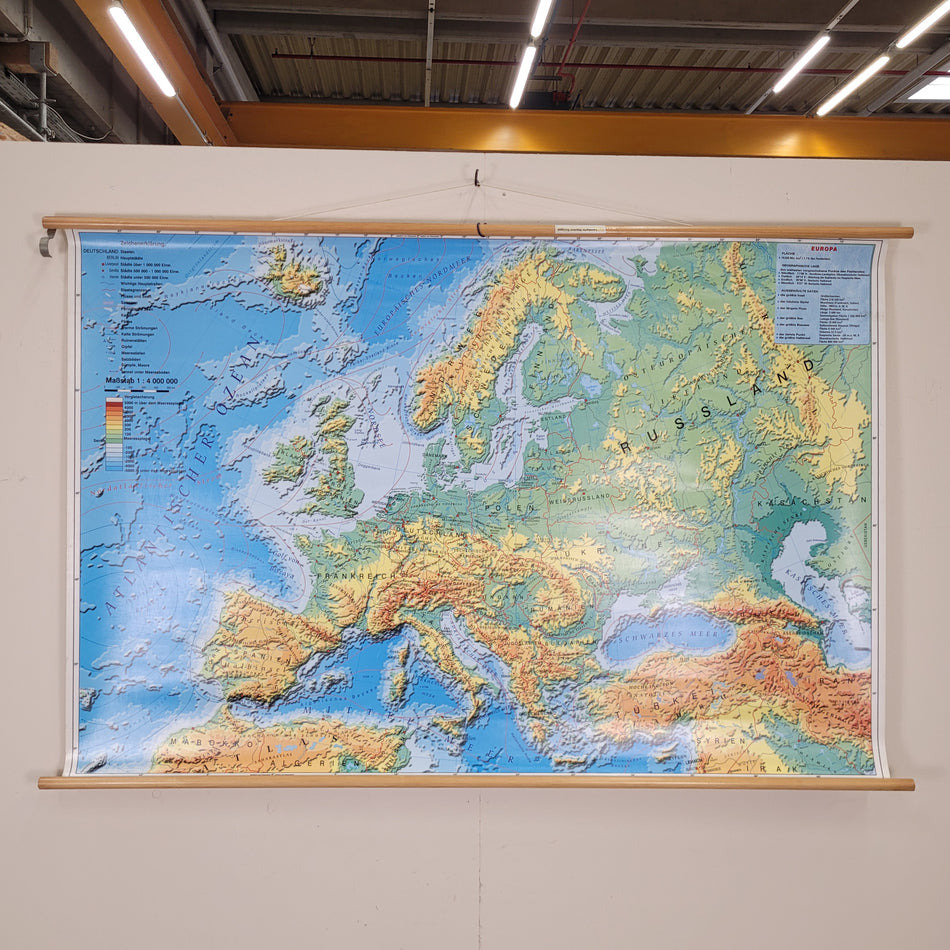 Vintage Schulwandkarte Europa – Lehrtafel Rollbild Wanddeko