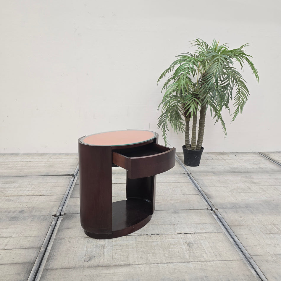 Beistelltisch Nachttisch 60x65 Oval Dunkelbraun Modern Tisch Gebraucht
