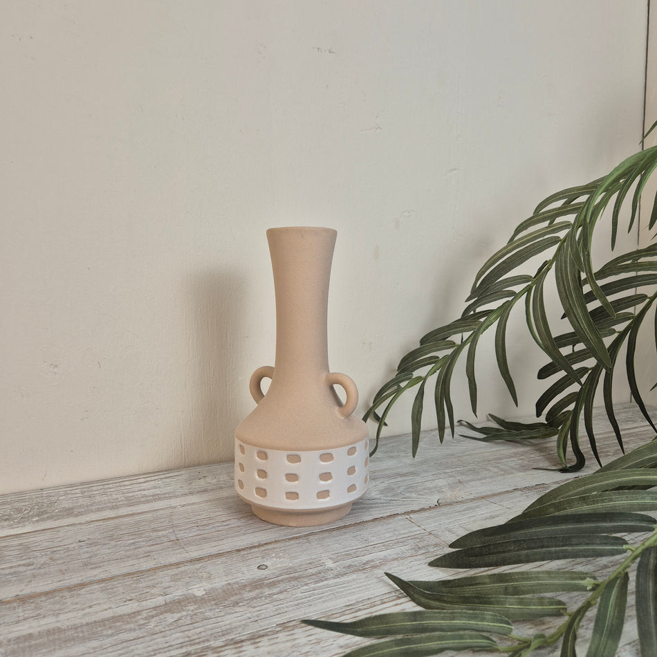 Boltze Home Cimera Vase Beige/Weiß Keramik Mit Griffen Deko