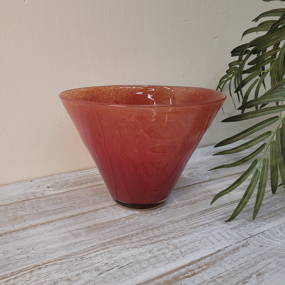 Design Glas Schale Trichtervase Rot Orange Vintage Murano-Stil Deko