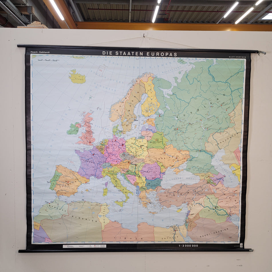 Vintage Schulwandkarte Die Staaten Europas  – Lehrtafel Rollbild Wanddeko