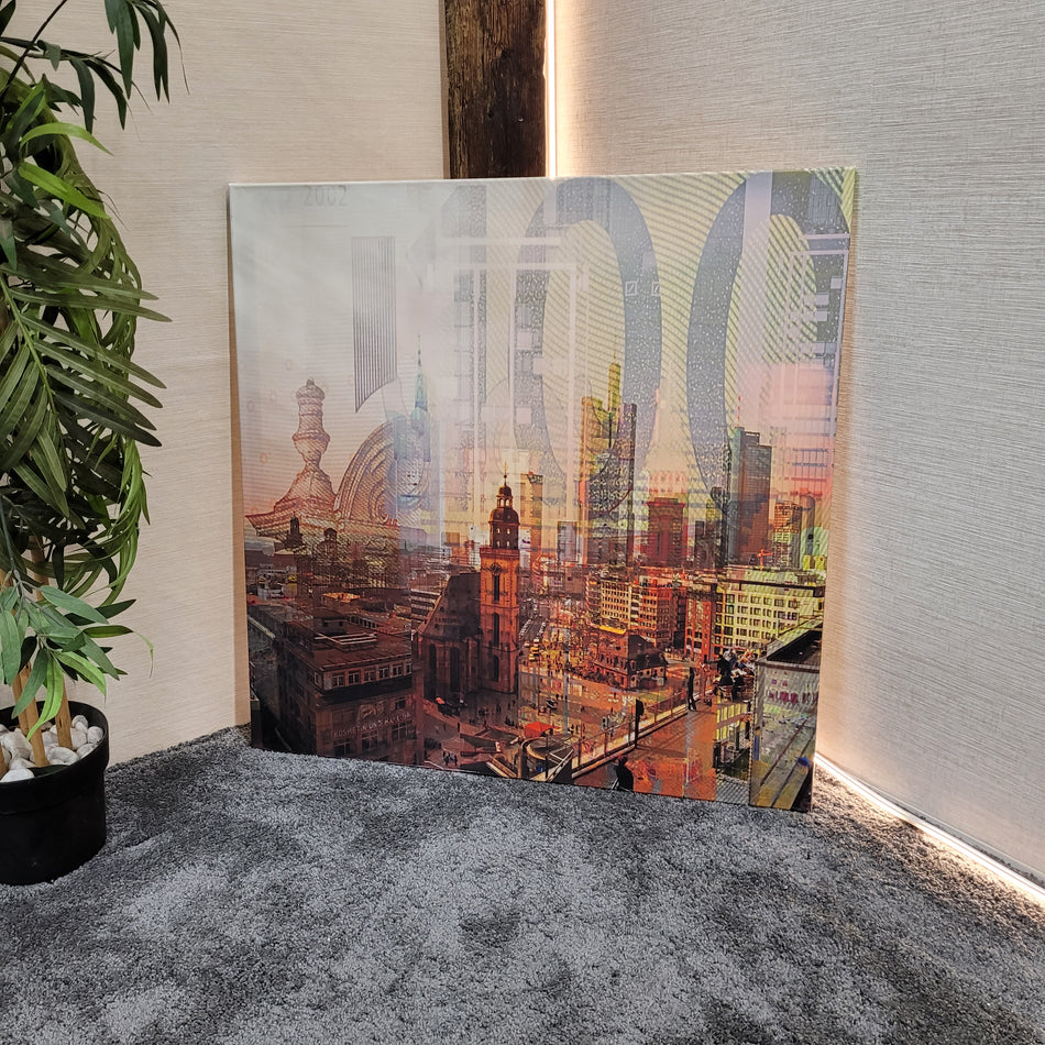 Wandbild Leinwand gebraucht bunt Motiv Frankfurt Panorama Bild 90x90