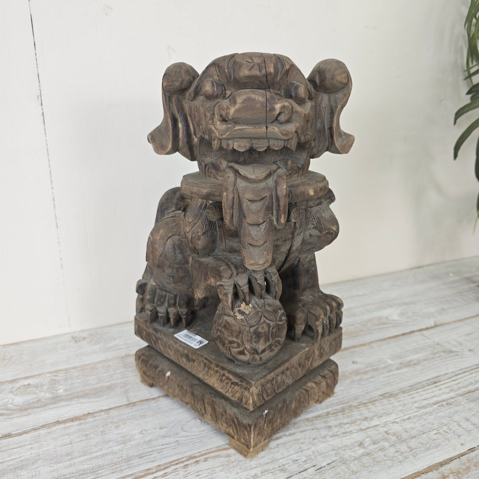 Wächterfigur Holz Fu-Hund Skulptur Tempellöwe Dekoration Gebraucht
