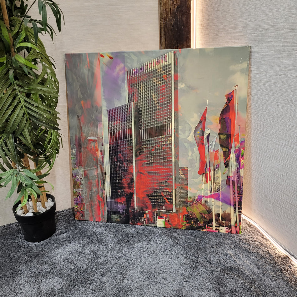 Wandbild Leinwand gebraucht bunt Motiv Frankfurt Hotel Marriott Bild 90x90