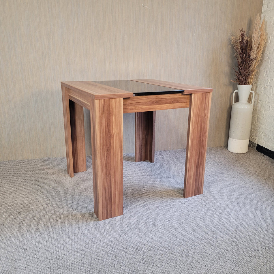Esstisch gebraucht braun Holz Glas Tisch 80x80