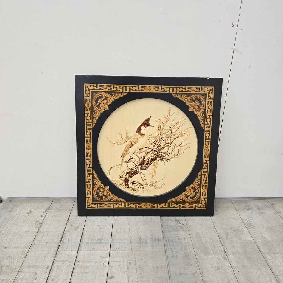 Wandbilld Quadratisch 60x60 Schwarz Gold Asiatischer Stil Vogel Deko