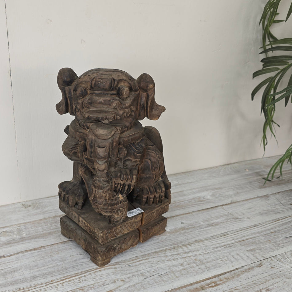 Wächterfigur Fu-Hund Holz Skulptur Tempellöwe Dekoration Gebraucht