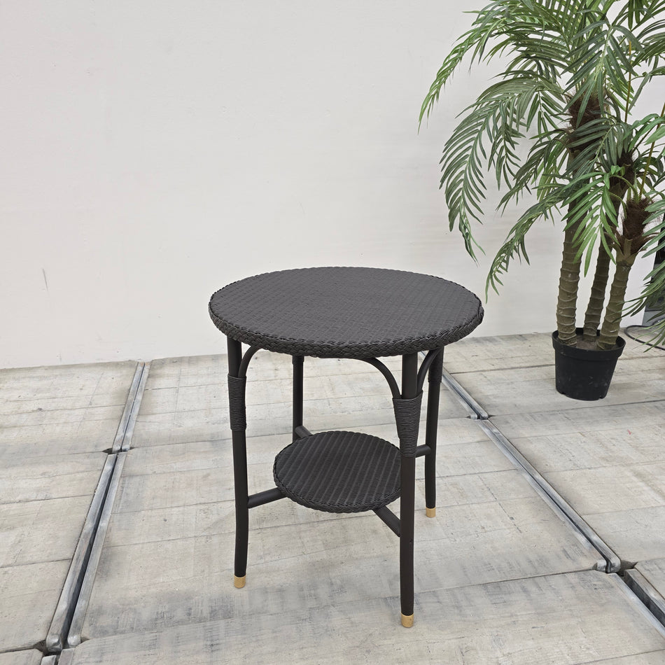 Accente Beistelltisch Schwarz Rund Polyrattan mit Ablagefläche Tisch Gebraucht