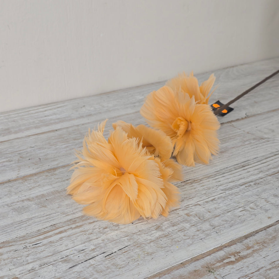 Federblume Orange 85cm mit Blüten Kunstzweig Deko