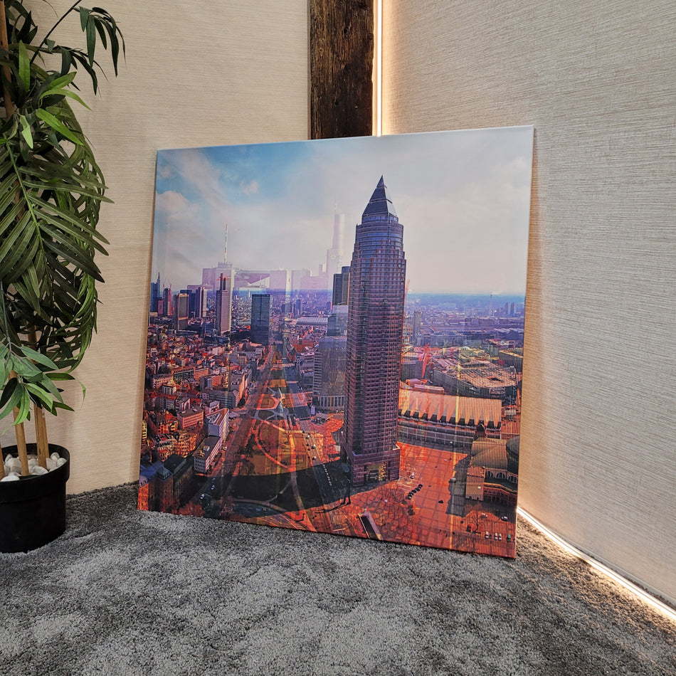Große Skyline-Leinwand 90x90 cm Stadtpanorama Wandbild Motiv Frankfurt Innenstadt 100x100 gebraucht
