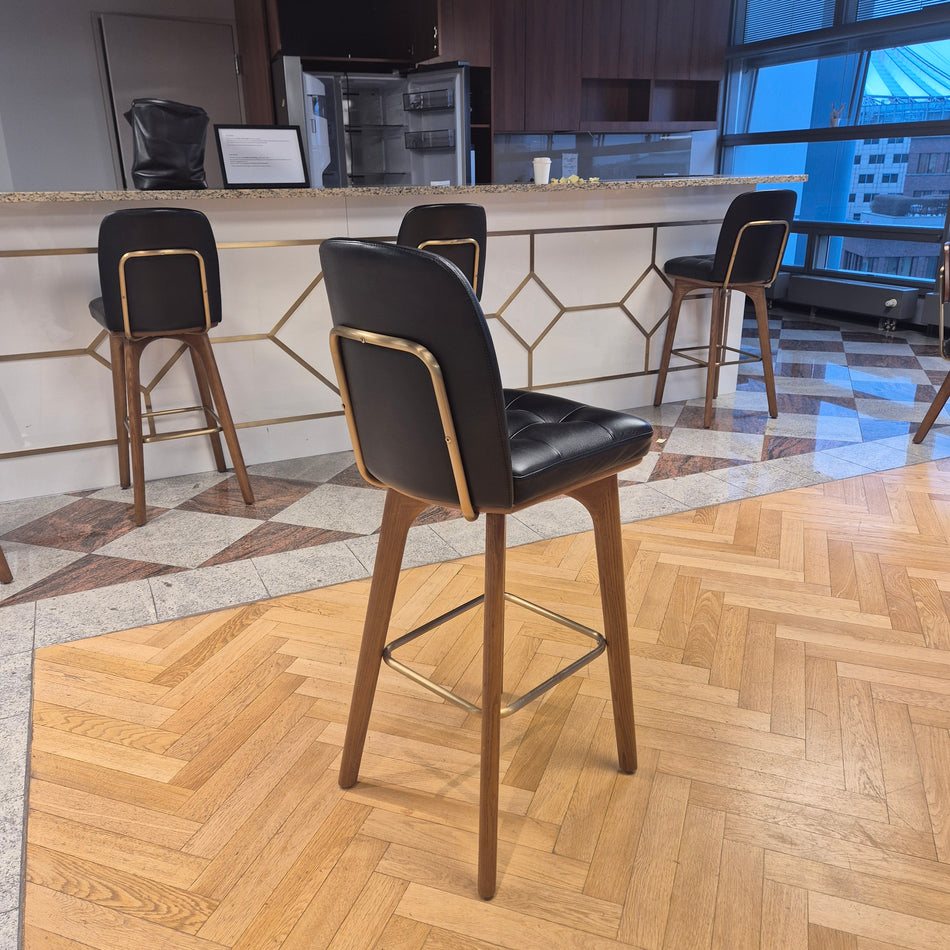 Barhocker Kunstleder & Vollholz Eiche – Gastro-Barstuhl, gebraucht