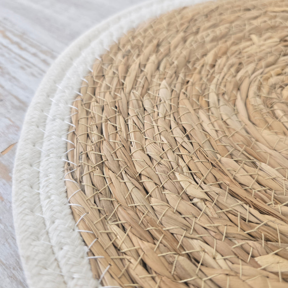 Placemat Platzset 29cm Untersetzer Rund Bohemian Weiß Beige Deko
