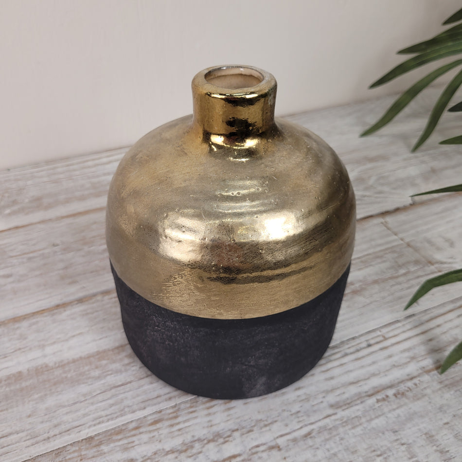 Countryfield Terri Design Vase Keramik Gold Schwarz Struktur Modern Neu