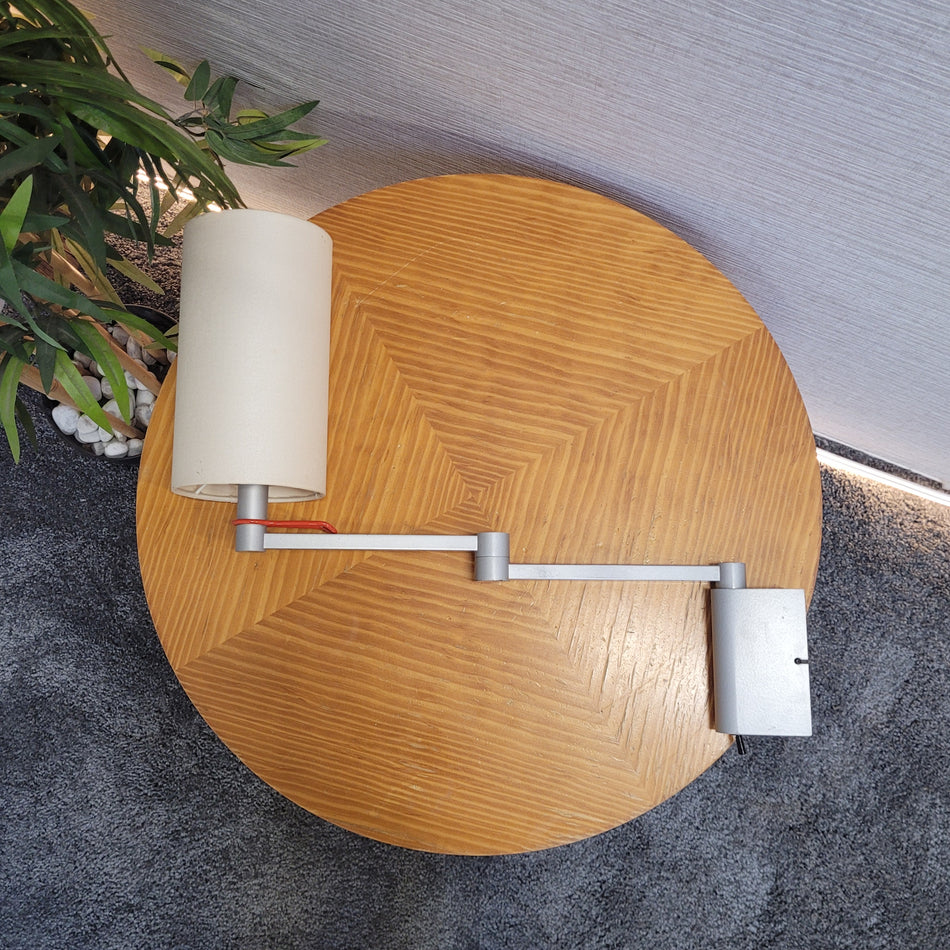 Schwenkbare Wandleuchte weiß Metall Stoffschirm modern Lampe gebraucht