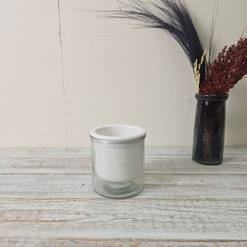Übertopf Blumentopf Malga 12,5cm Mit Glasbehälter Weiß Glas Deko