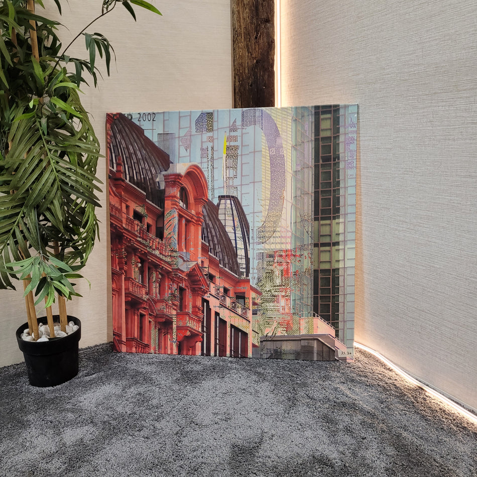 Wandbild Leinwand gebraucht blau rot Motiv Frankfurt Häuser Bild 90x90